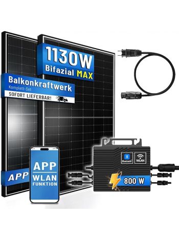 Balkonkraftwerk 1170W Solaranlage mit 800W Eway Micro Wechselrichter WiFi Bluetooth, 2X 450W Marken Solarmodule mit Electronic Way Wechselrichter für Haus Dach Terrasse Garten