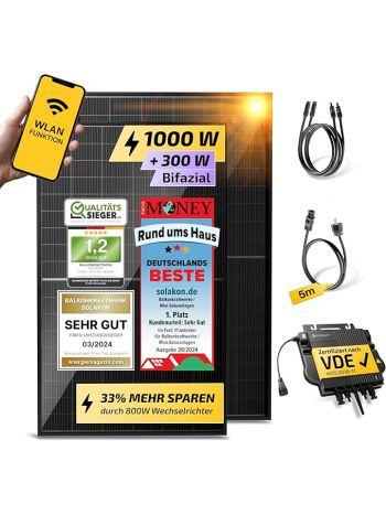 Balkonkraftwerk 2000W mit Speicher - Balkonkraftwerk 2000 Watt komplett Steckdose & 800W Wechselrichter - Solaranlage Komplettset - 4x500W PV-Module & 2kWh Speicher für Balkonkraftwerk