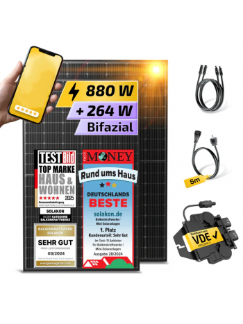 1000W Balkonkraftwerk - Balkonkraftwerk 800W komplett Steckdose - neuester 800 Watt Wechselrichter - Solaranlage Komplettset - 500W bifaziale Solarmodule inkl. Zubehör